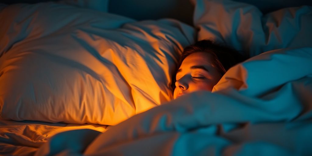 Peaceful bedroom, person sleeping soundly.
