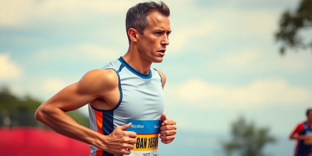 Marathon runner in motion on a scenic outdoor path.