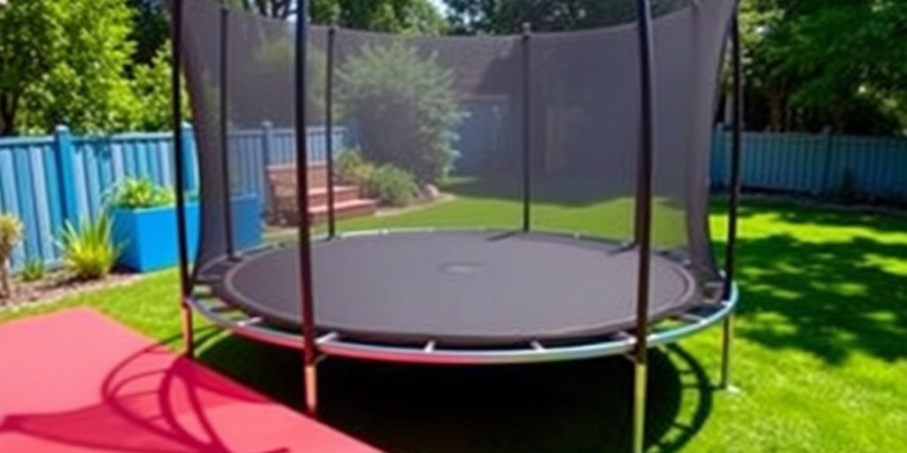 A backyard trampoline on a sunny day.