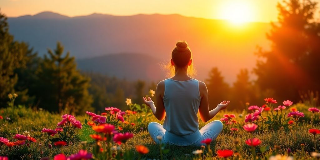 Person meditating in a serene natural setting.