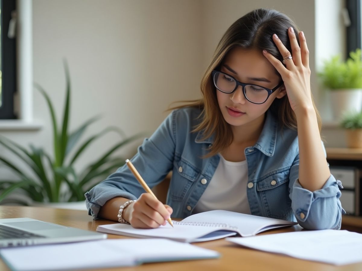 Student preparing for a scholarship interview with notes.