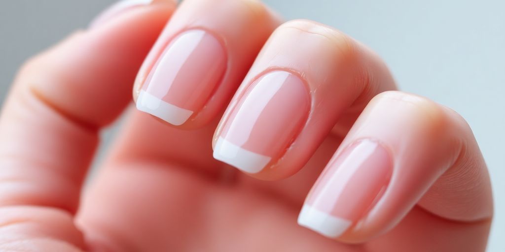 Unhas de gel com francesinha delicada e sofisticada.