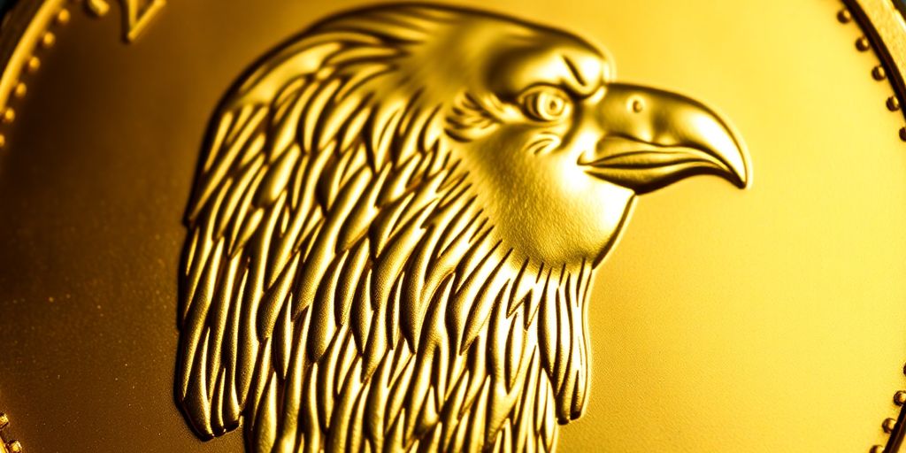 Une pièce d'or de 20 dollars américaine avec une tête d'aigle.