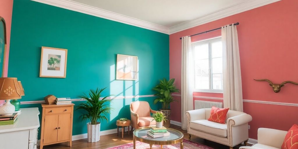 Brightly painted room with elegant furniture and decor.