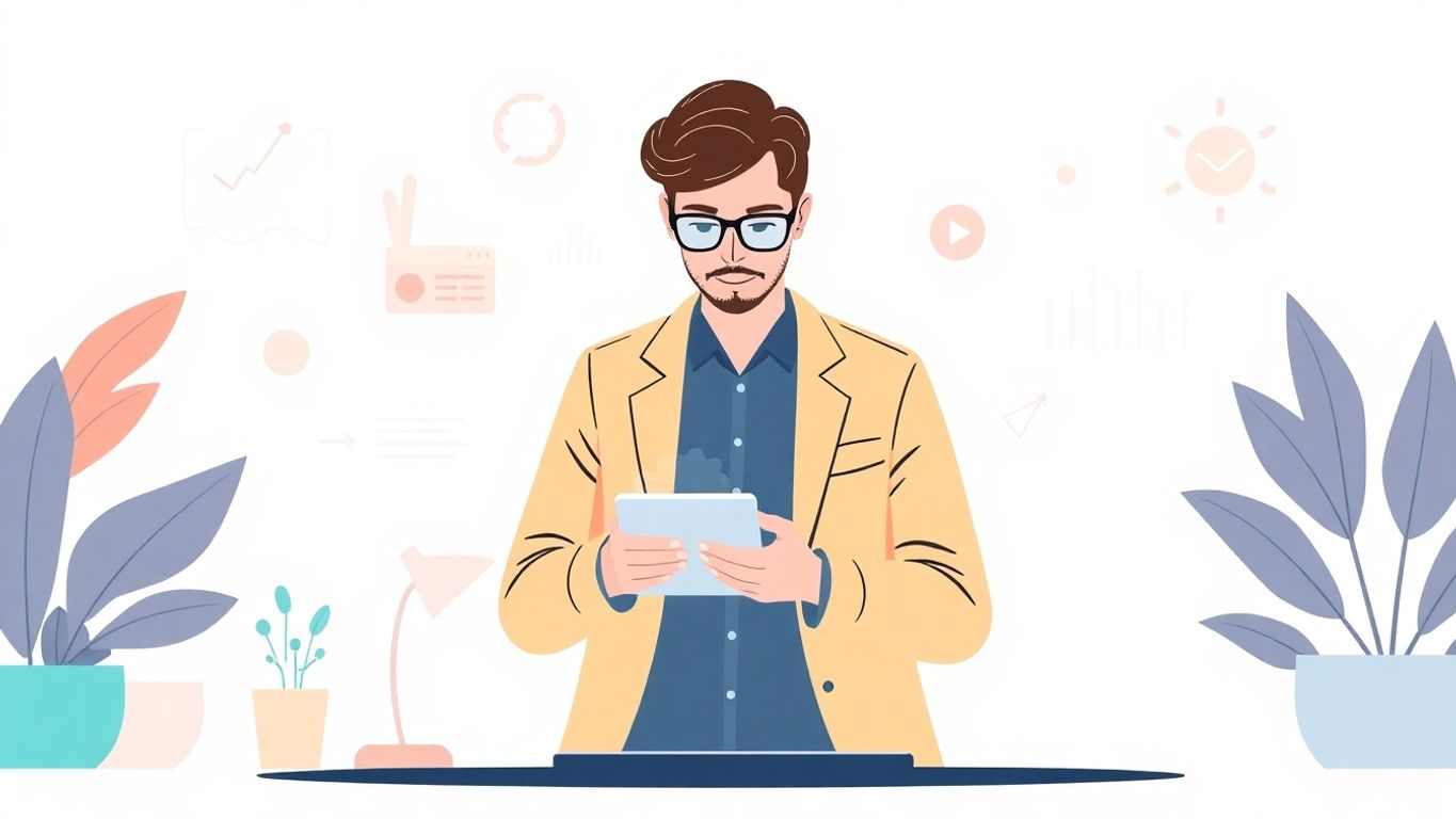 Digital forretningsutvikler med teknologi og moderne illustrasjon.