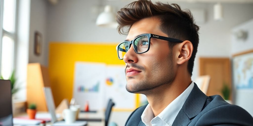 Businesswoman planning company growth with a clear vision.