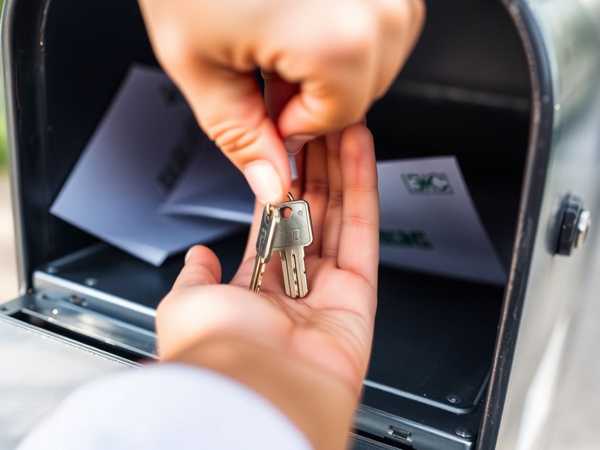 O mână de om scoate chei dintr-o cutie poștală