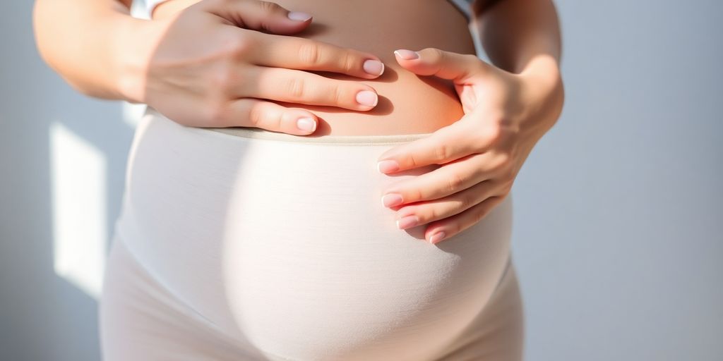 Pregnant woman in compression garment.