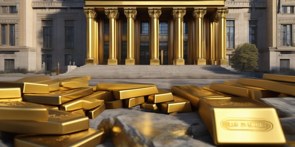 gold bars and central bank building