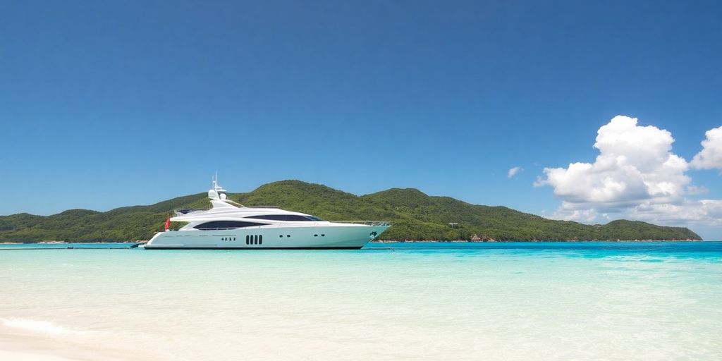 Yacht anchored off Cooper Island beach.
