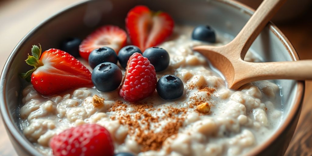 Bowl of gluten-free oats with berries.