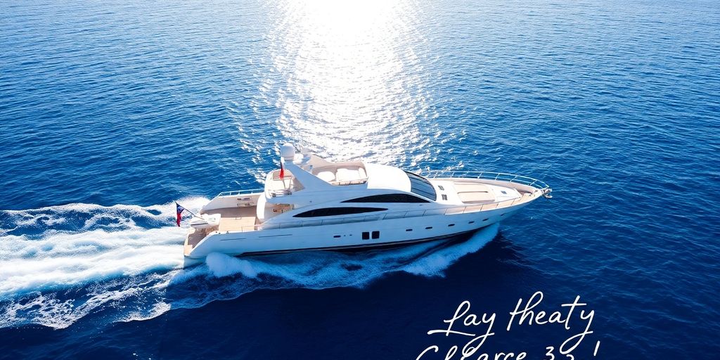 Sleek yacht glides through blue ocean waters.