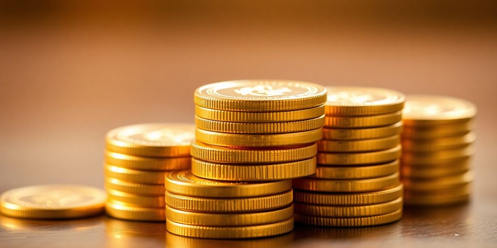 Pièces d'or empilées sur un fond flou.