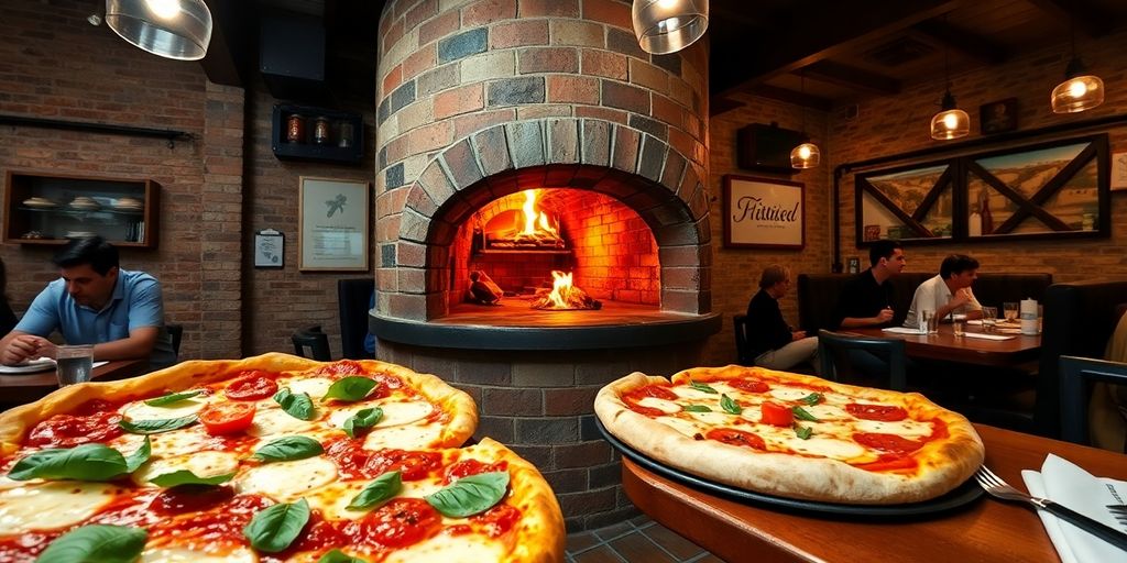 Wood-fired pizzas and rustic interior of Pizzeria Da Remo.