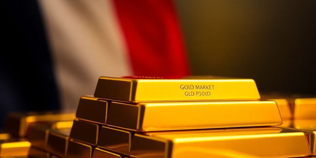 Barres d'or empilées avec un léger fond tricolore.