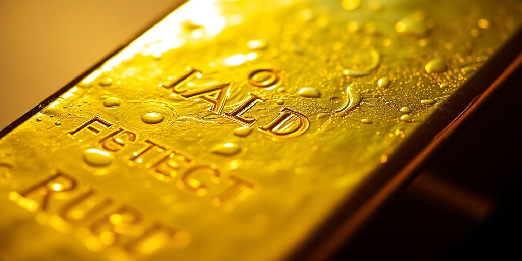 Lingot d'or brillant sous un éclairage dramatique.