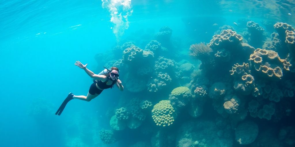 Vibrant coral reef teeming with colorful fish.