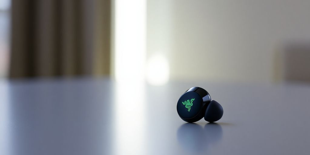 Razer Hammerhead True Wireless Pro Kopfhörer auf einem Tisch.