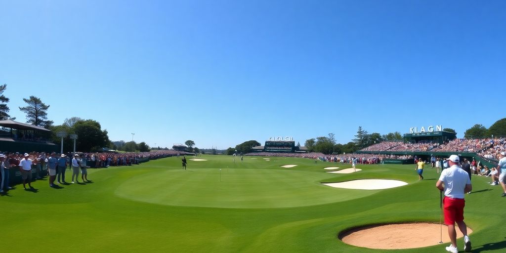Golfers playing on a beautiful golf course during the tournament.