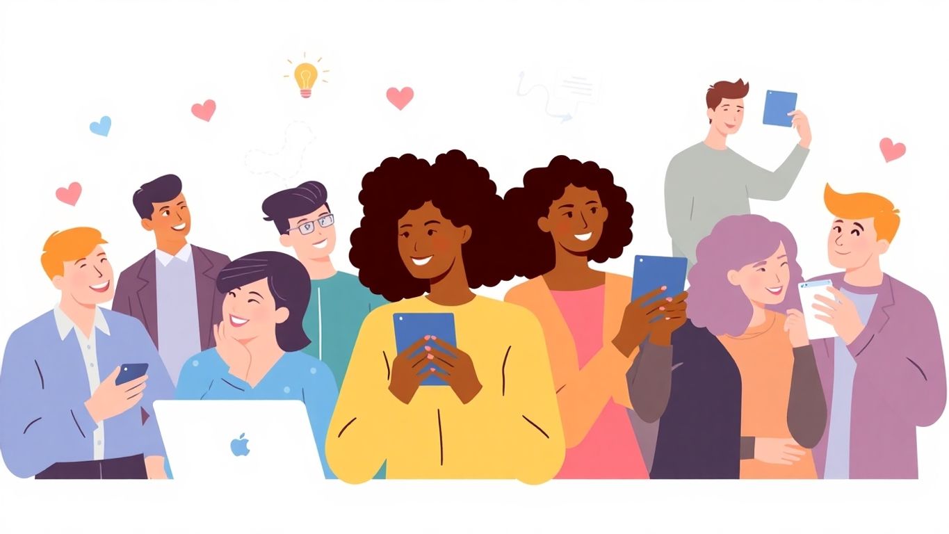 Illustrasjon av mennesker som lager engasjerende innhold.