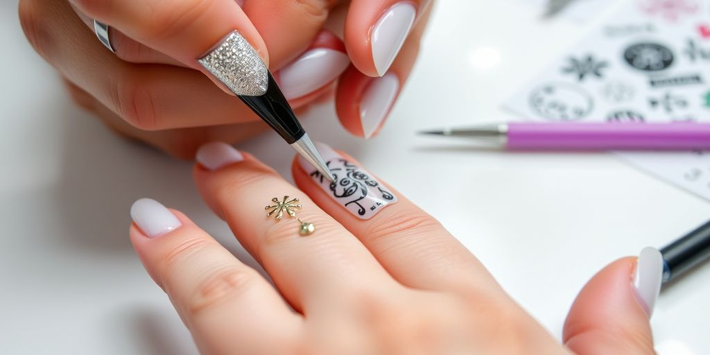 Unhas de gel com adesivos padronizados