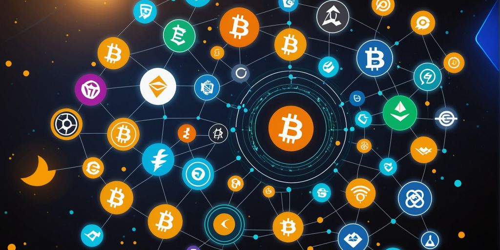 Digital wallet with overflowing cryptocurrencies.