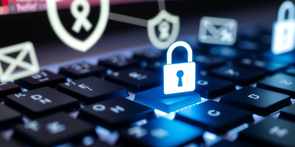 Close-up of a keyboard with a lock icon.