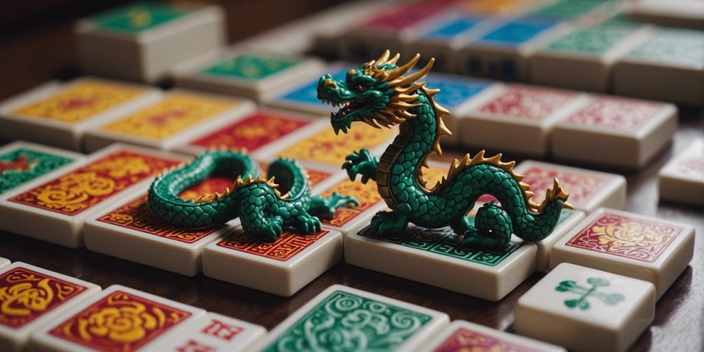Mahjong dragon tiles displayed in a traditional game layout.