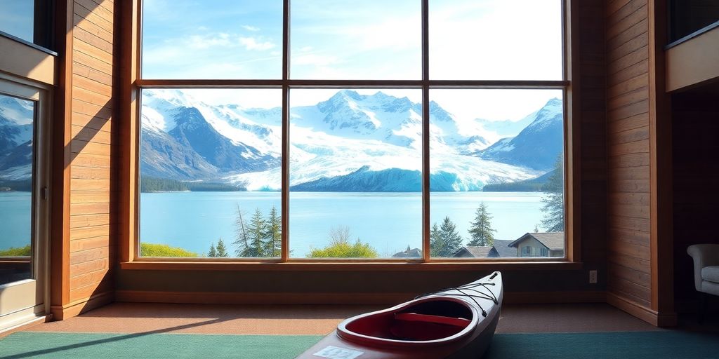 A modern hotel with a stunning view of Juneau's glaciers.