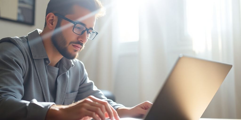 Person looking at a laptop screen.