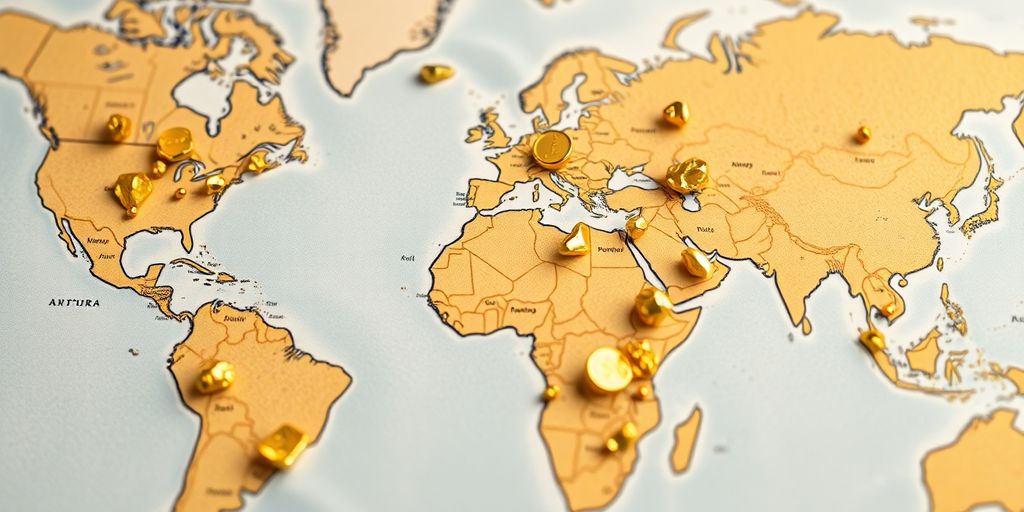 Carte du monde avec des pépites d'or