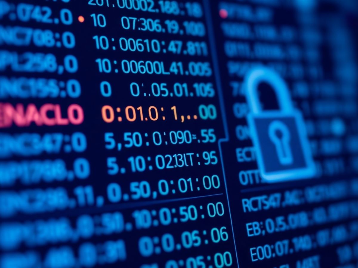 Digital ledger with encryption and lock symbol for privacy.