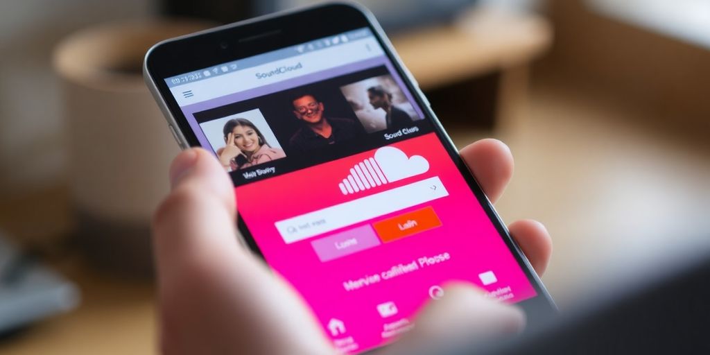 Person using smartphone to access SoundCloud app.