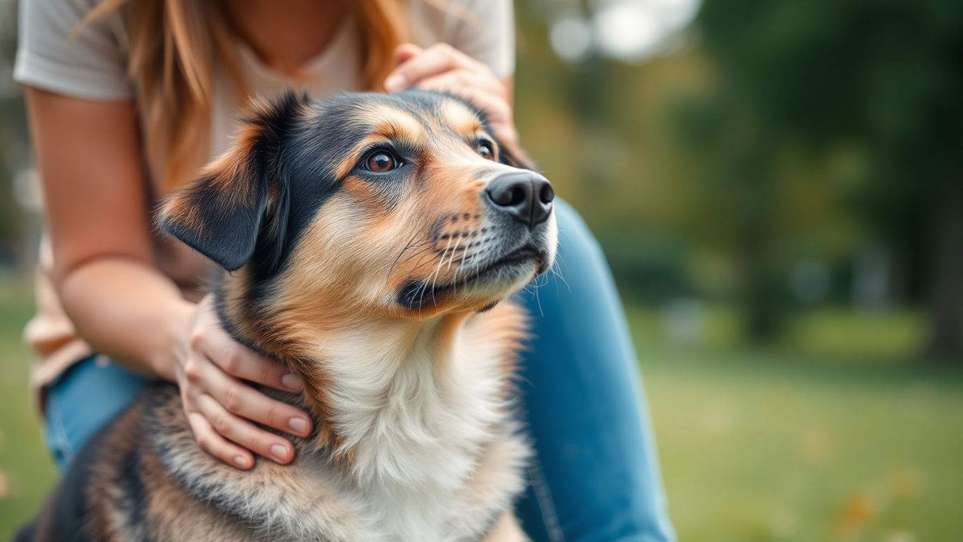 Cachorro leal ao lado do dono em um parque.