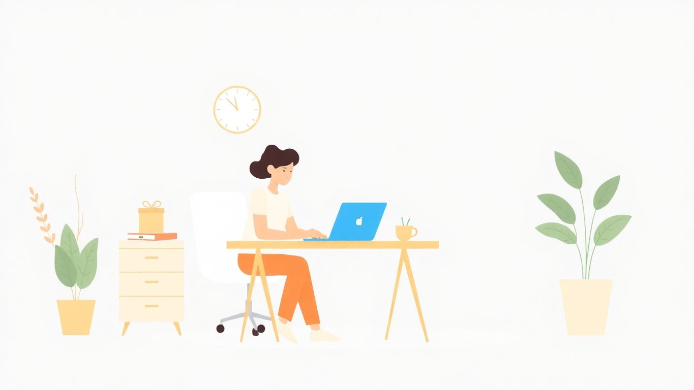 Illustrasjon av enkeltperson som arbeider med laptop.