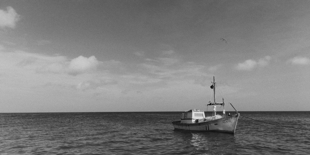 grayscale photography of boat