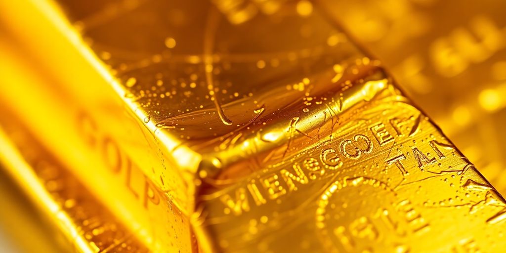 Barre d'or brillante et pure sur fond flou.