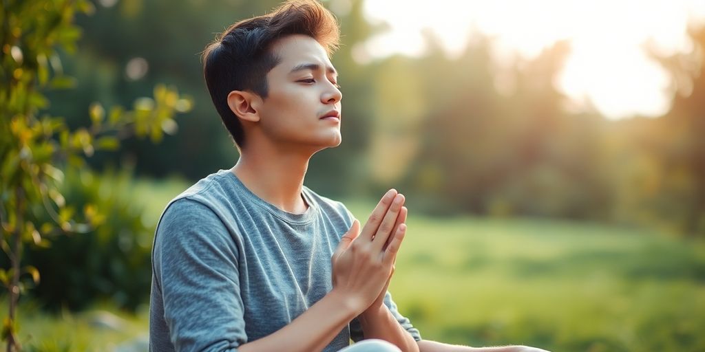 Person meditating peacefully with a calm expression.