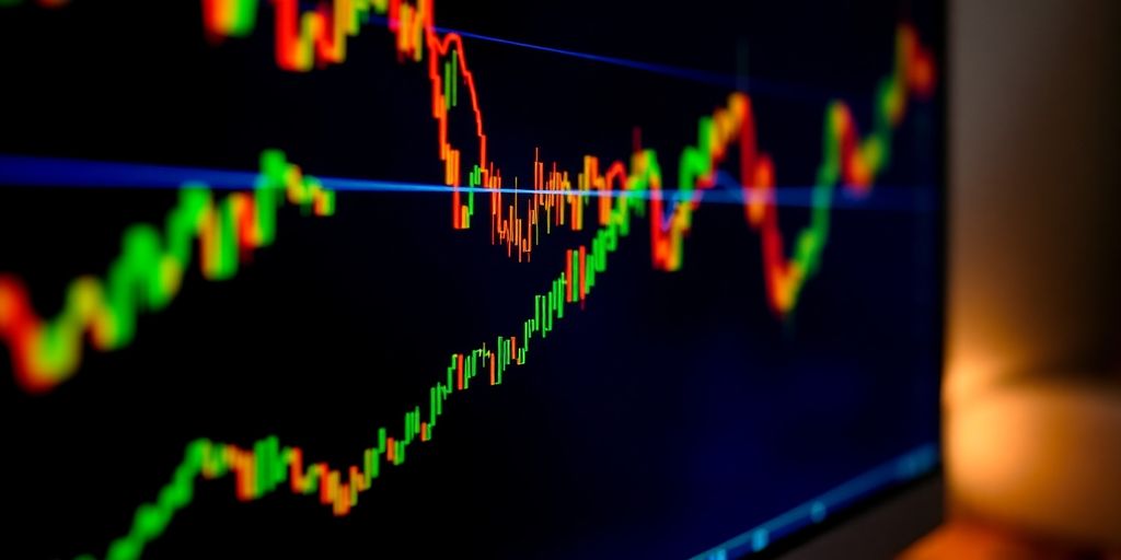 Market trends, financial charts, digital trading.
