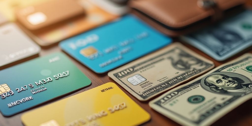 Zahlungsmethoden: Kreditkarten, digitale Brieftaschen und Bargeld.