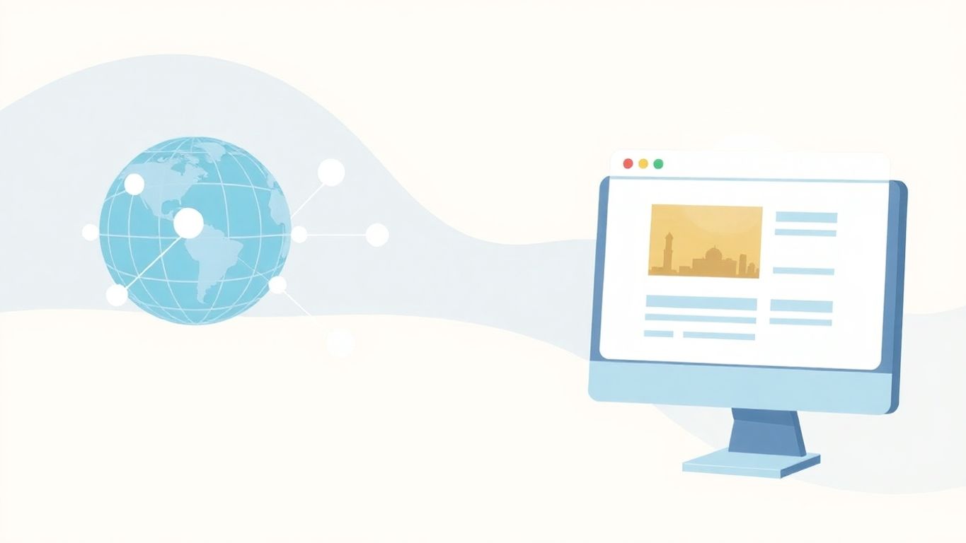 Illustrasjon av domeneeierskap med moderne elementer.