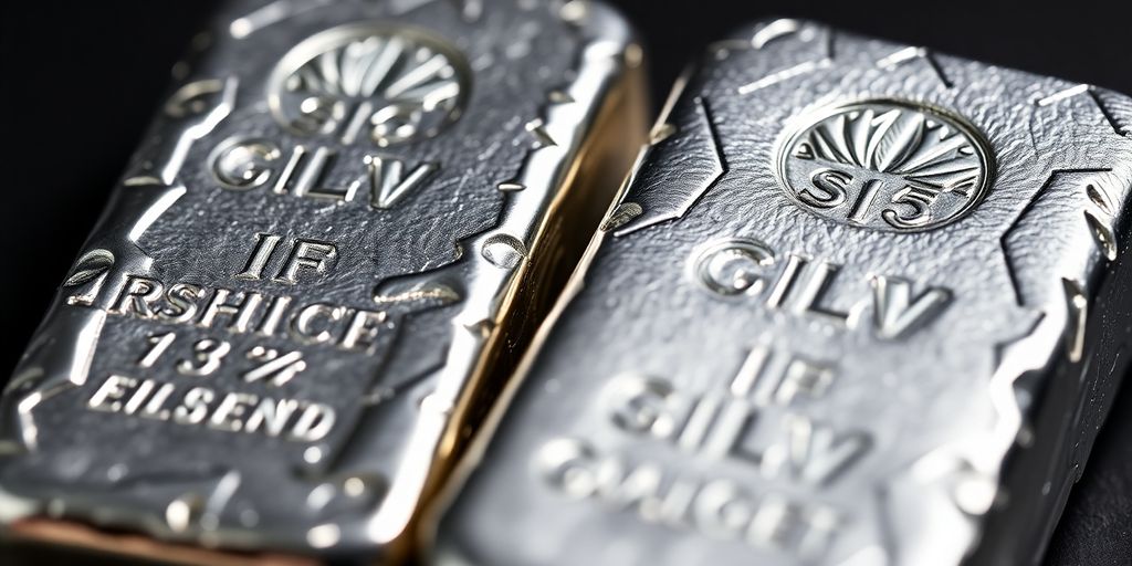 Deux lingots d'argent brillants côte à côte.