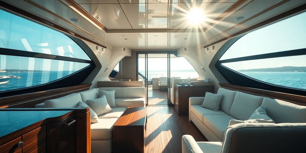Luxurious yacht interior with modern design elements.
