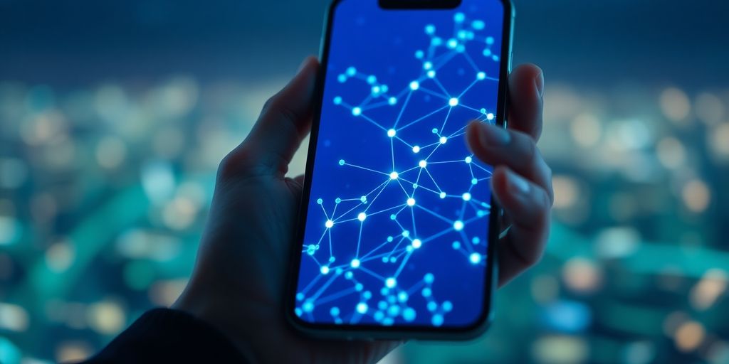 Digital identity, blockchain, phone, secure technology.