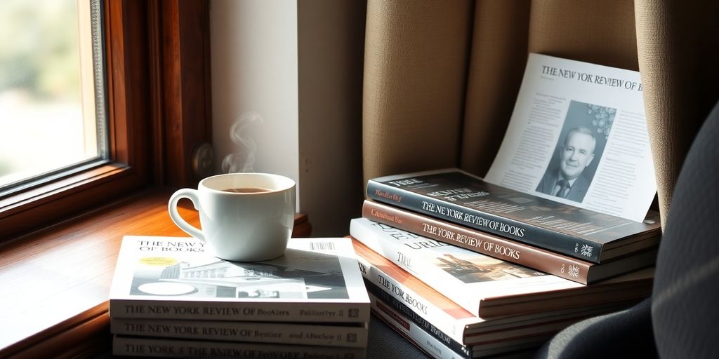 Cozy reading nook with The New York Review of Books.