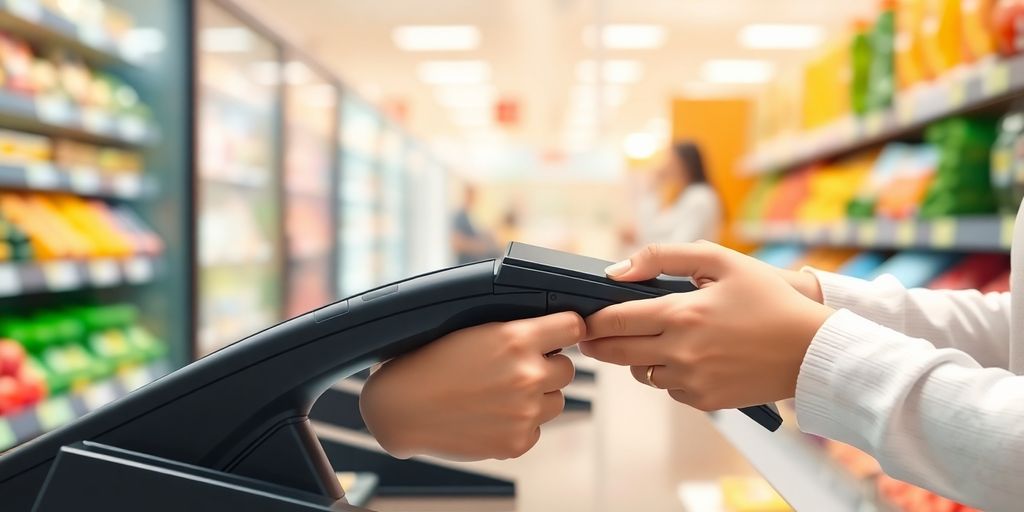 Person scanning groceries at checkout