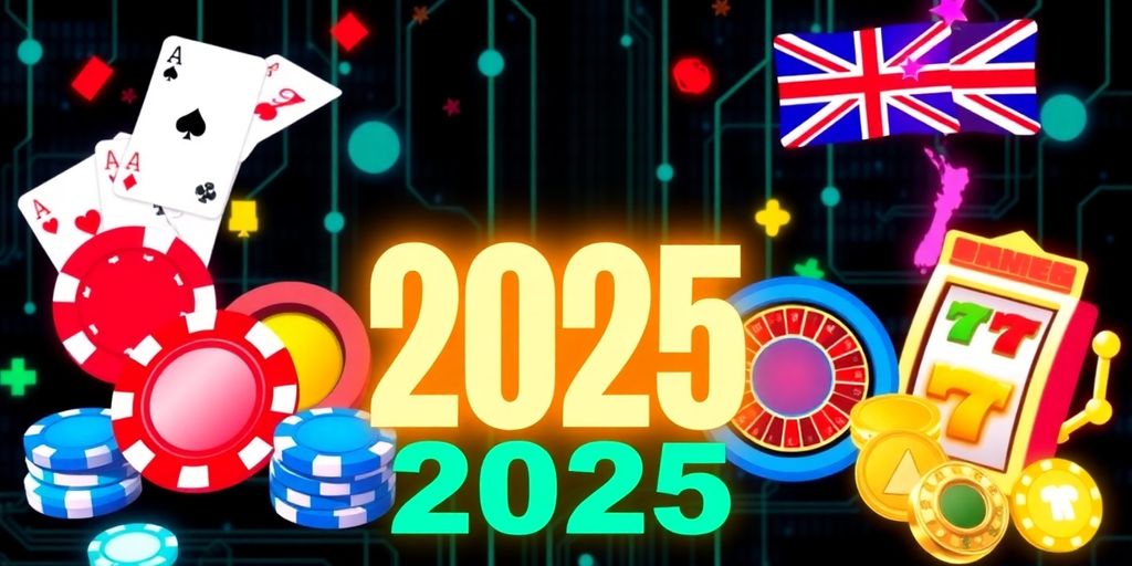 Colourful online gambling game icons on a digital backdrop.