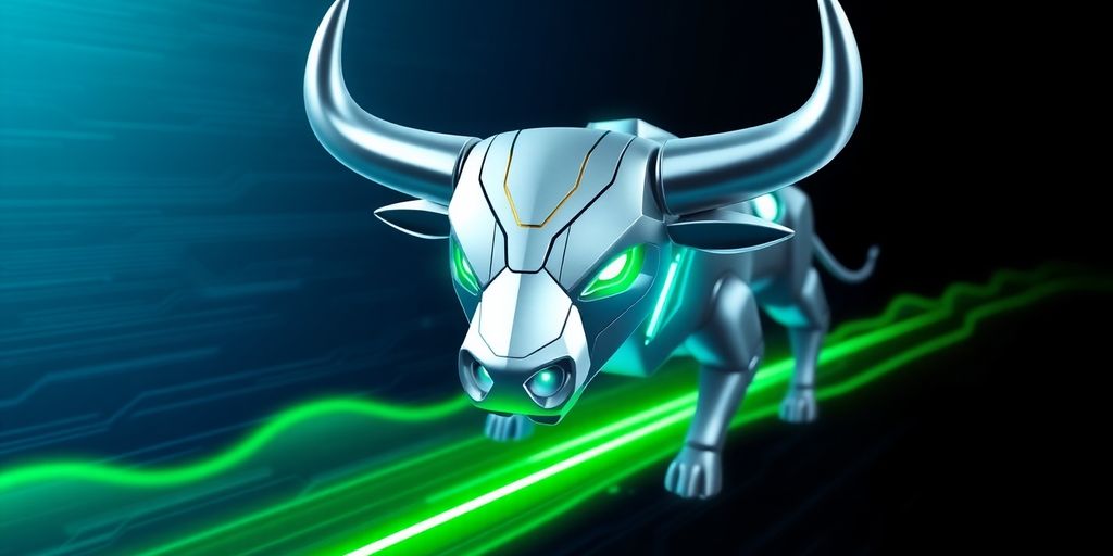 BullX NEO trading bot with futuristic digital bull.