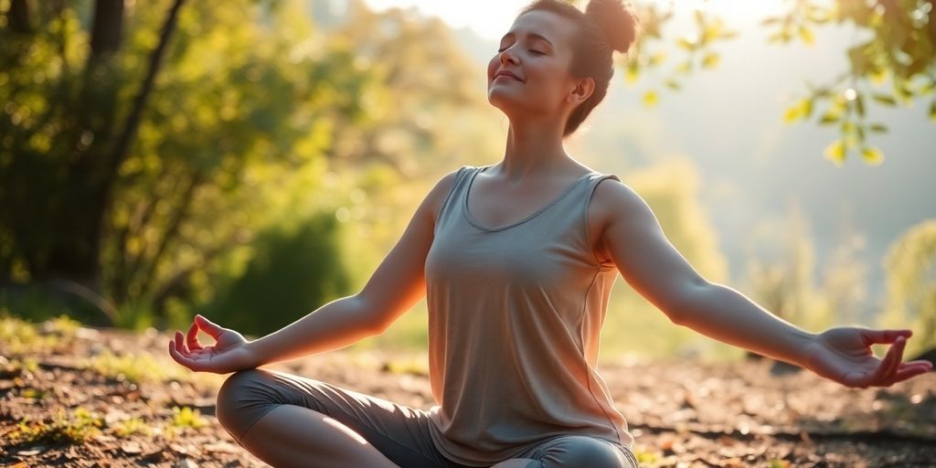 Person meditating peacefully outdoors.