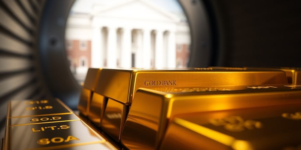 Des barres d'or empilées dans un coffre-fort.